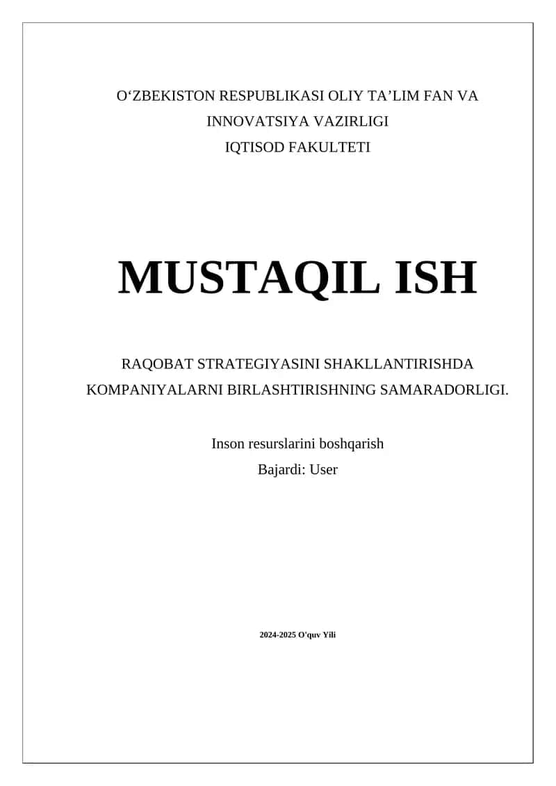Kompaniyalarni birlashtirishning samaradorligi 1