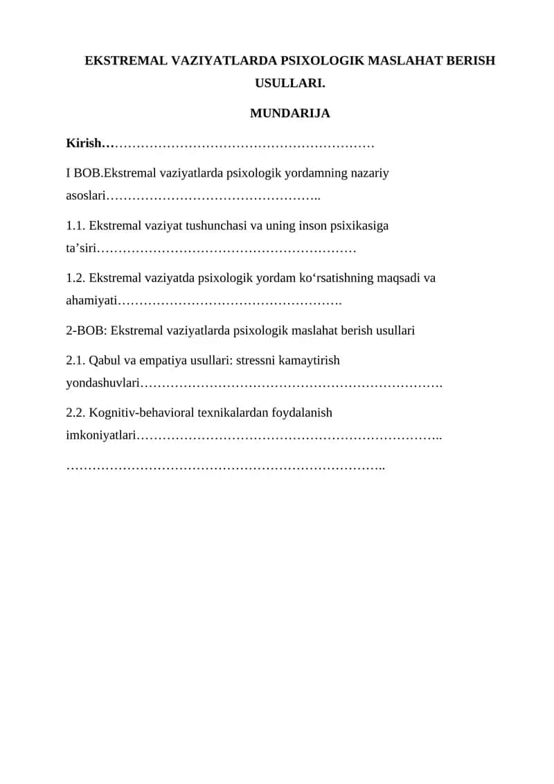 EKSTREMAL VAZIYATLARDA PSIXOLOGIK MASLAHAT BERISH USULLARI. 1