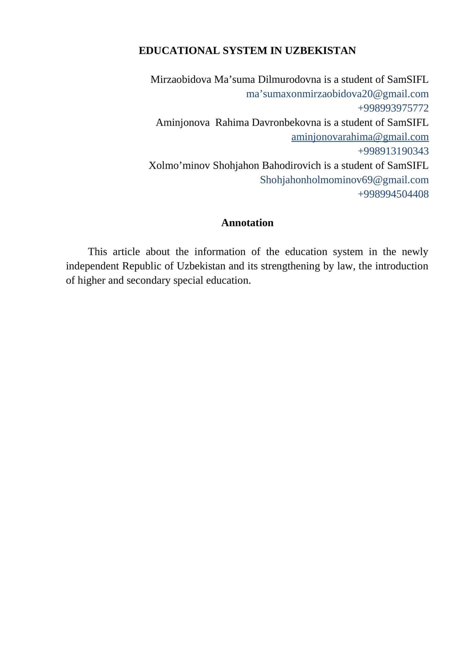 EDUCATIONAL SYSTEM IN UZBEKISTAN 1