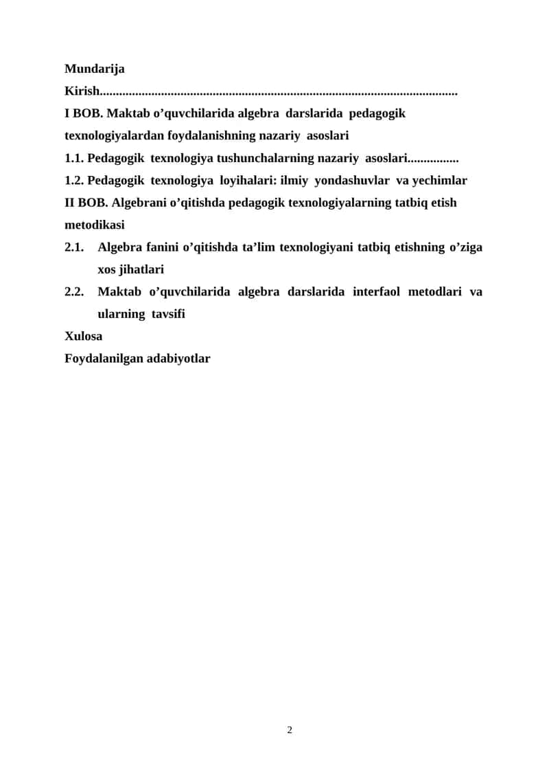 Algebra fanini o’qitishda ta’lim texnologiyalari 1