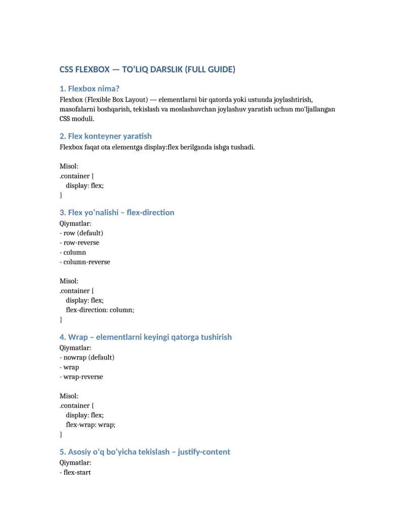 CSS FLEXBOX — TO‘LIQ DARSLIK (FULL GUIDE) 1