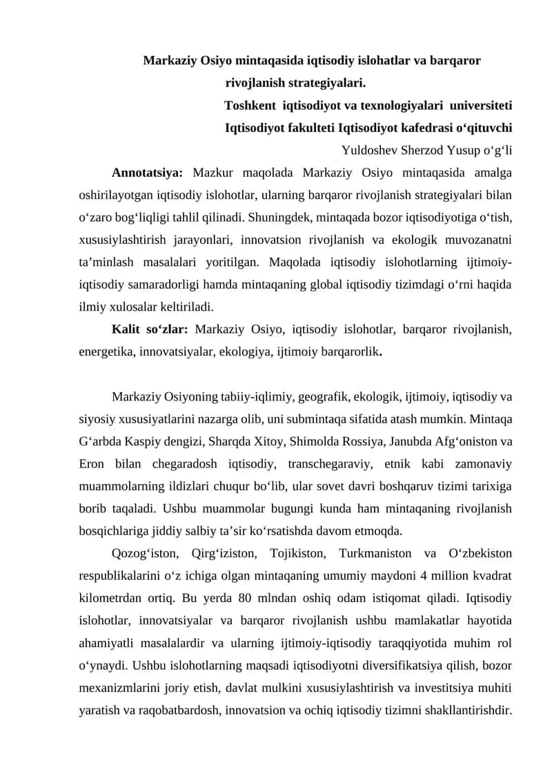 Iqtisodiy islohatlar va barqaror rivojlanish strategiyalari 1