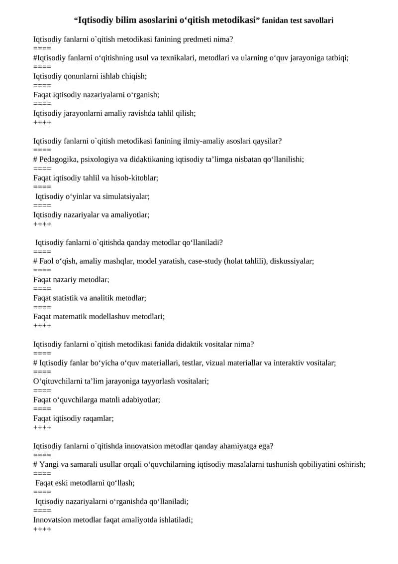 Iqtisodiy bilim asoslarini o‘qitish metodikasi 1