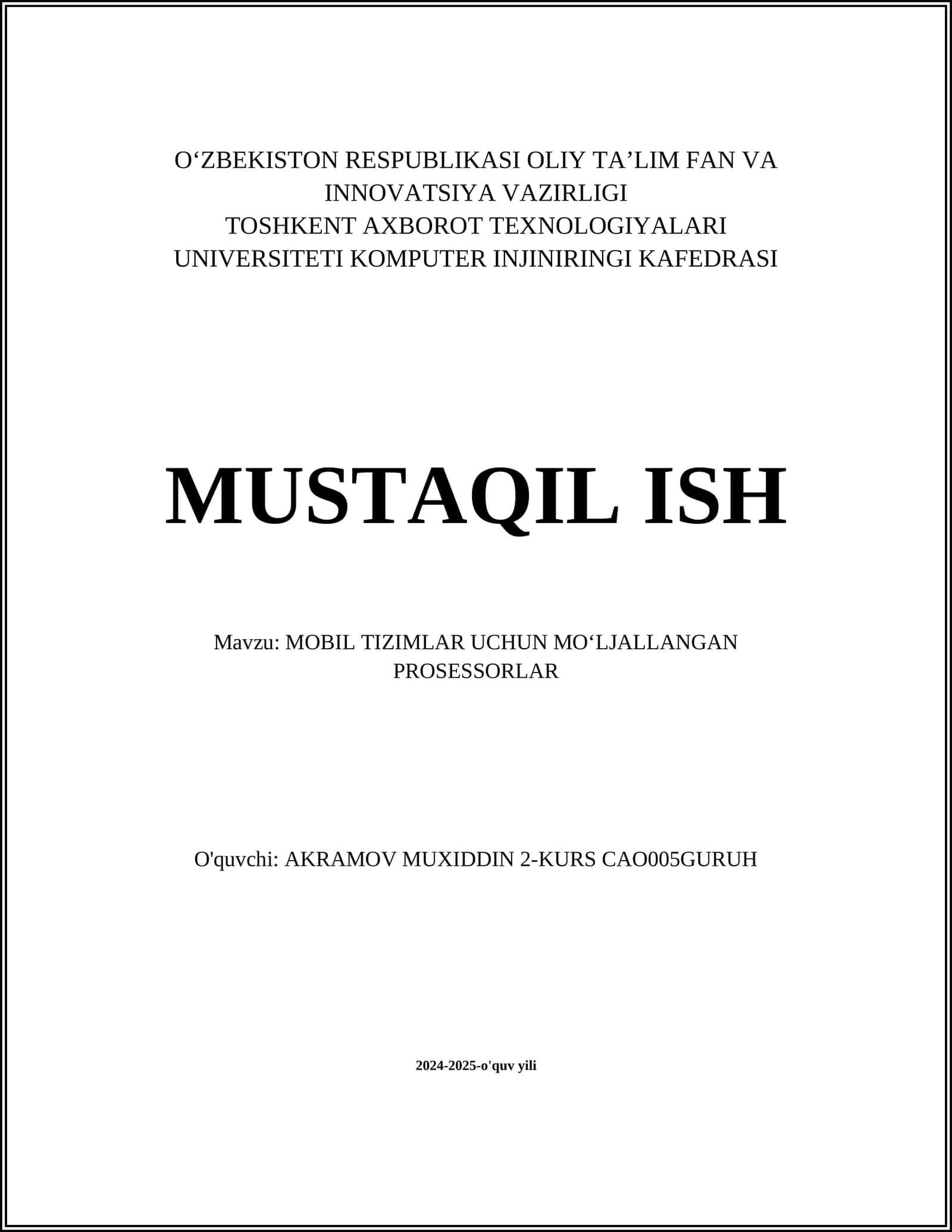 MOBIL TIZIMLAR UCHUN MO‘LJALLANGAN PROSESSORLAR 1
