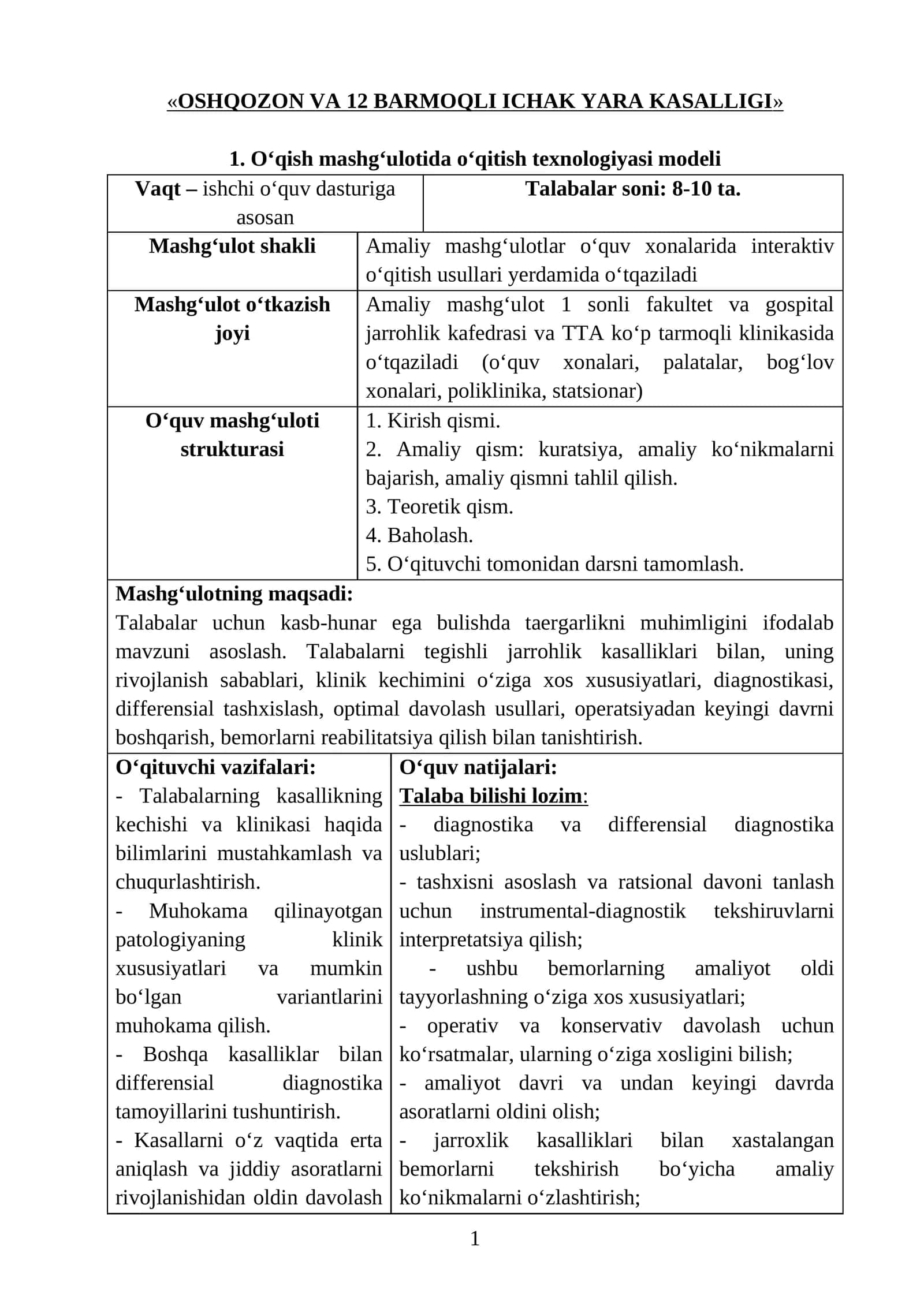 OSHQOZON VA 12 BARMOQLI ICHAK YARA KASALLIGI 1