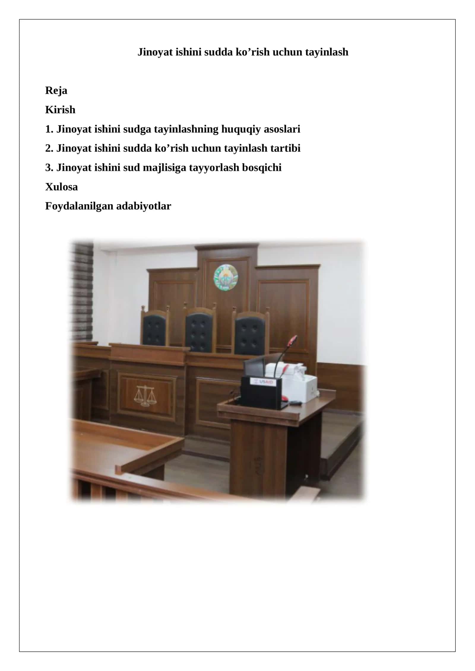Jinoyat ishini sudga tayinlashning huquqiy asoslari 1