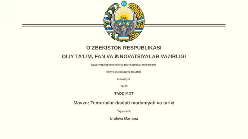 Temuriylar davlati madaniyati va tarixi 1