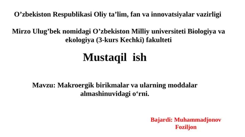 O'simliklar fiziologiyasi mustaqil ish 1