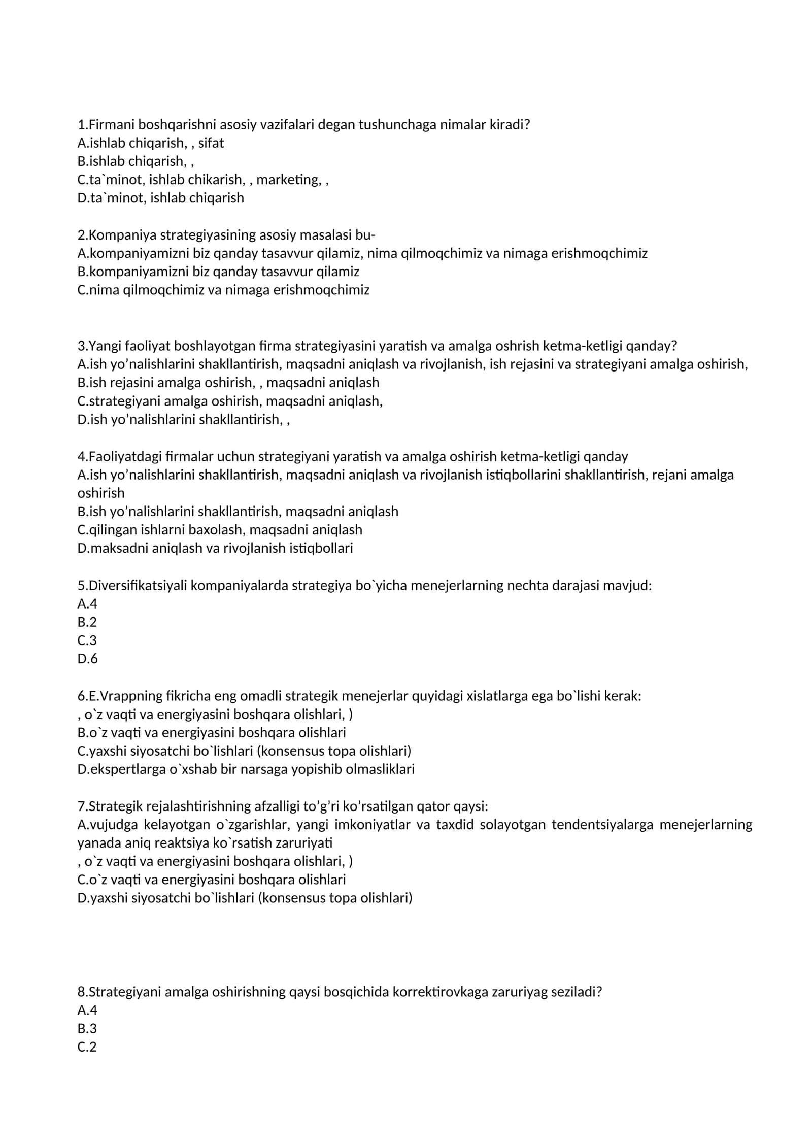 Yangi faoliyat boshlanayotgan firma strategiyasi 1
