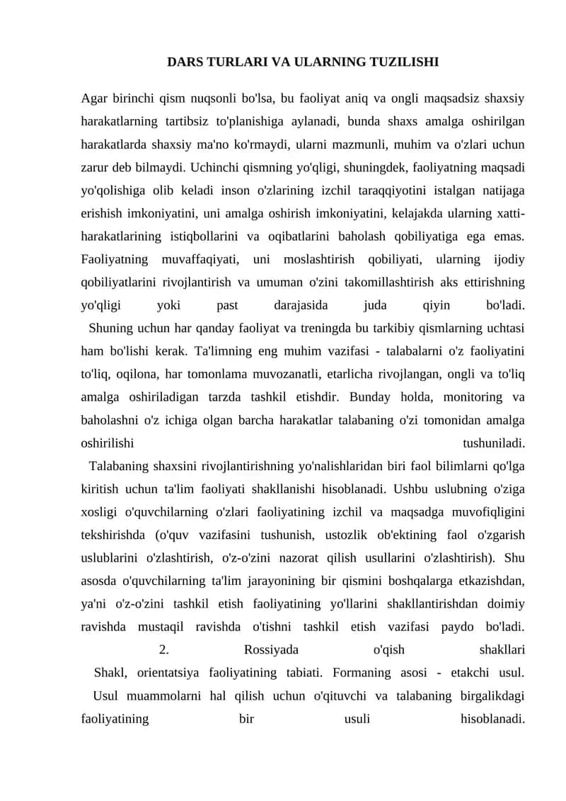 Dars turlari va ulaning tuzilishi 1