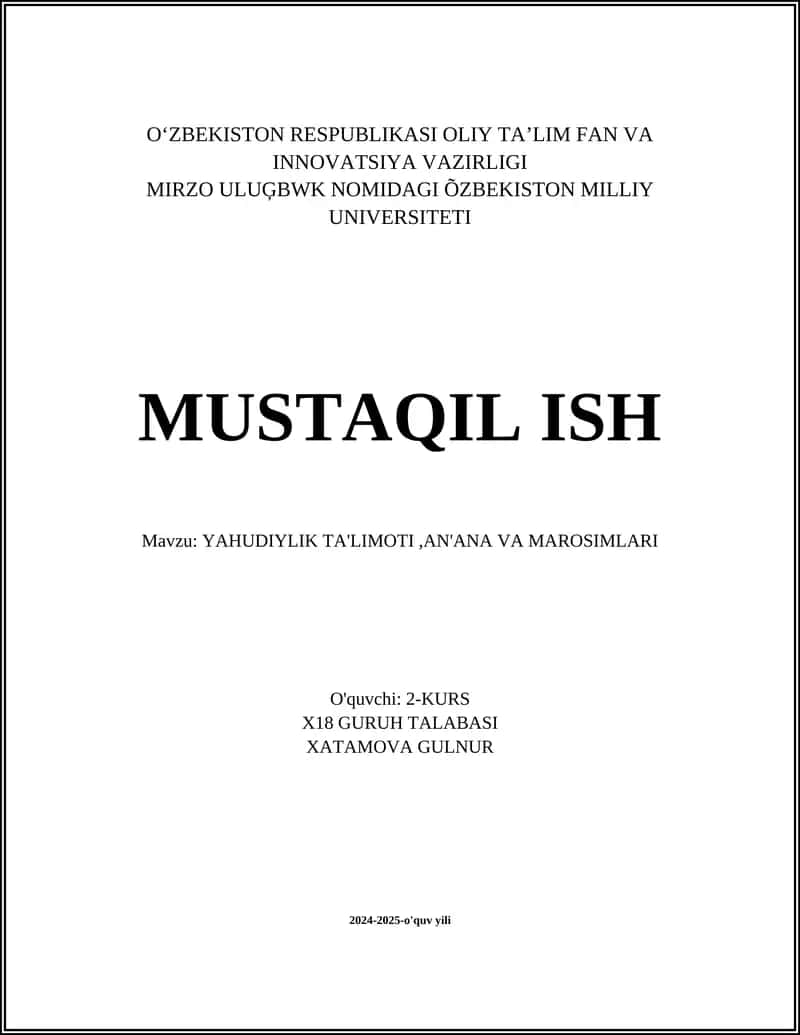 Yahudiylik Ta'limoti, An'ana va Marosimlari 1