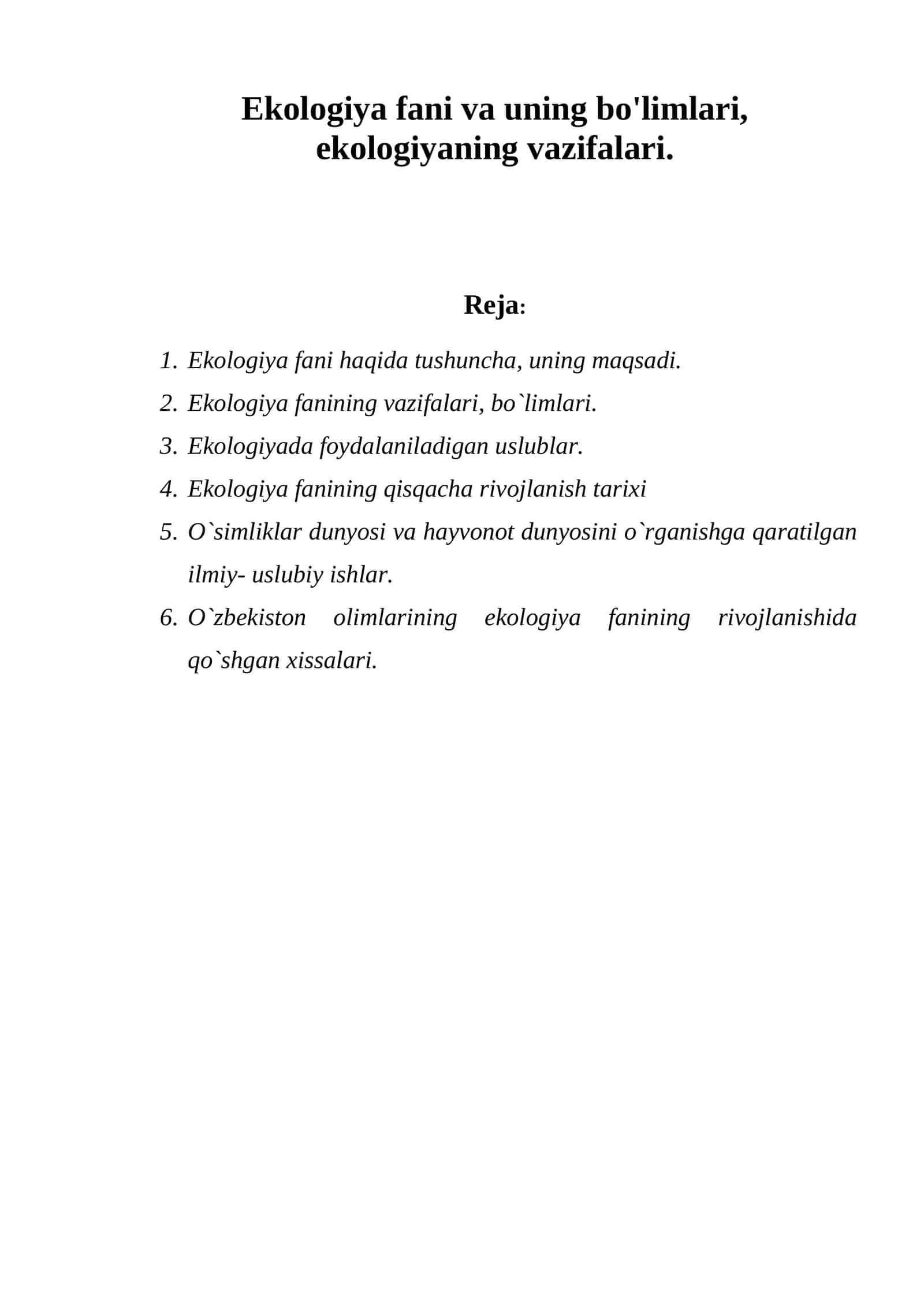 Ekologiya fani va uning bo'limlari 1