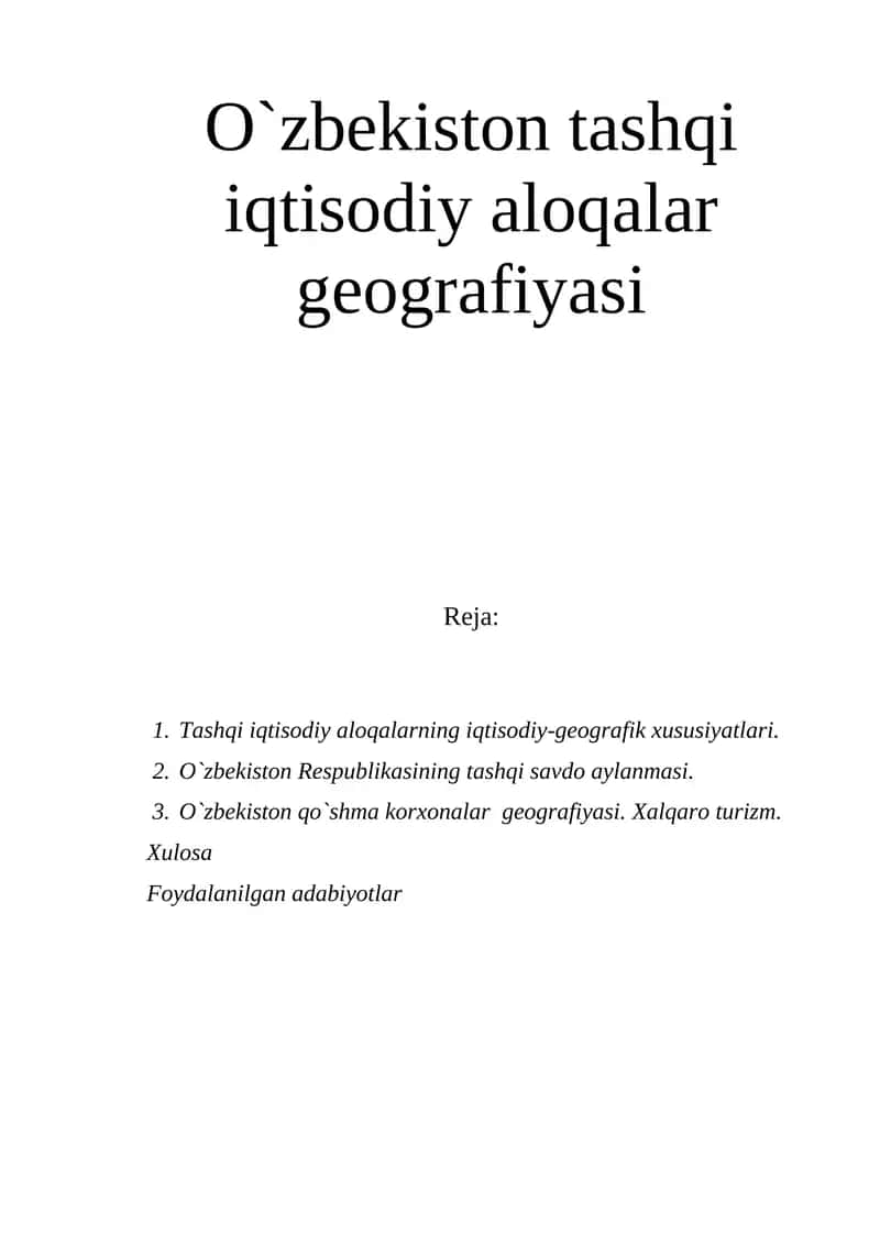 O`zbekiston tashqi iqtisodiy aloqalar geografiyasi 1