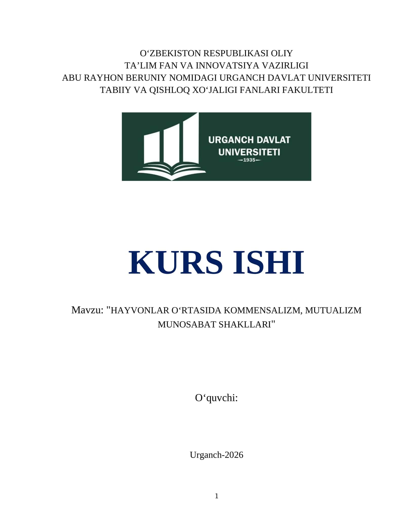 HAYVONLAR OʻRTASIDA KOMMENSALIZM, MUTUALIZM MUNOSABAT SHAKLLARI 1