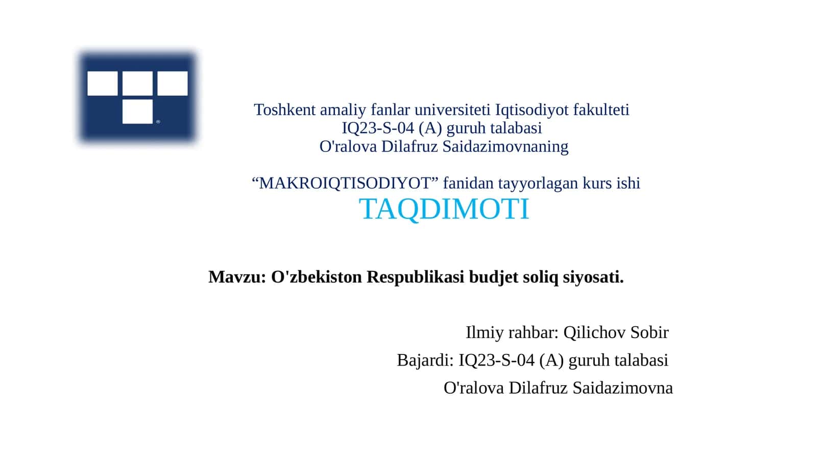 O'zbekiston Respublikasi budjet soliq siyosati 1