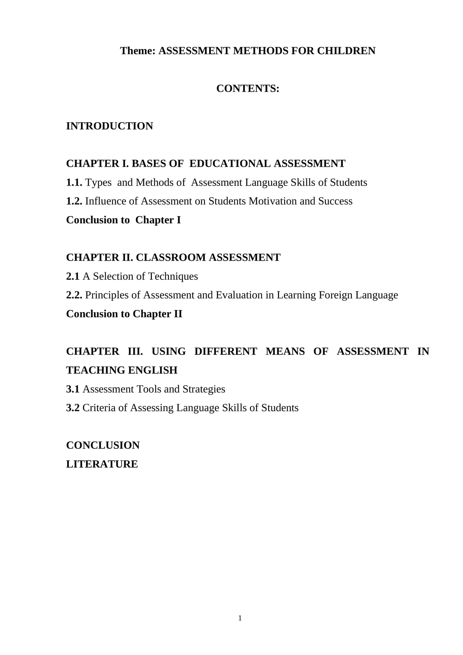 ASSESSMENT METHODS FOR CHILDREN 1