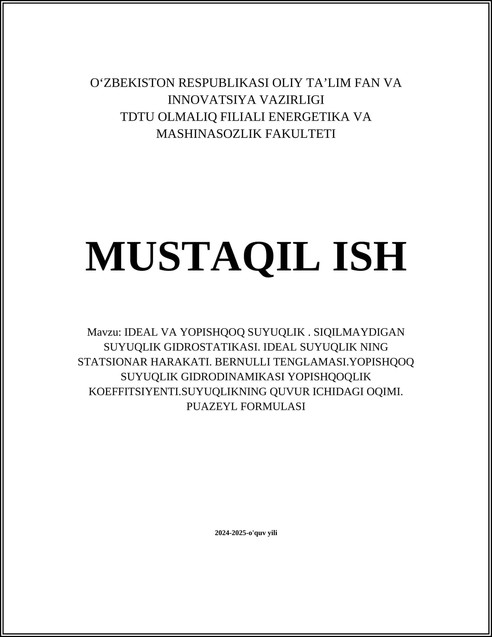 Ideal va Yopishqoq Suyuqlik 1