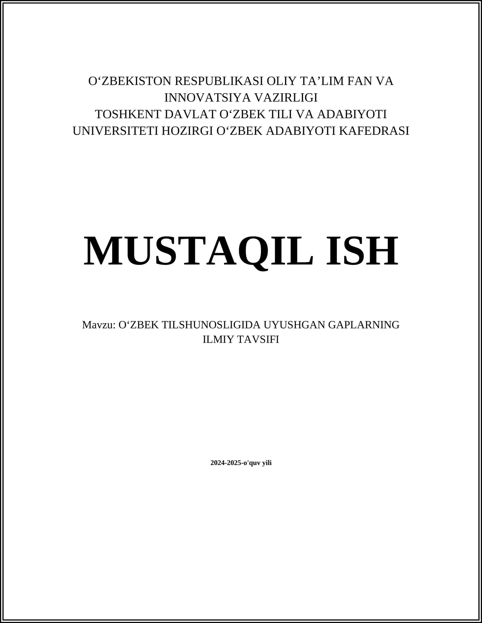 OʻZBEK TILSHUNOSLIGIDA UYUSHGAN GAPLARNING ILMIY TAVSIFI 1