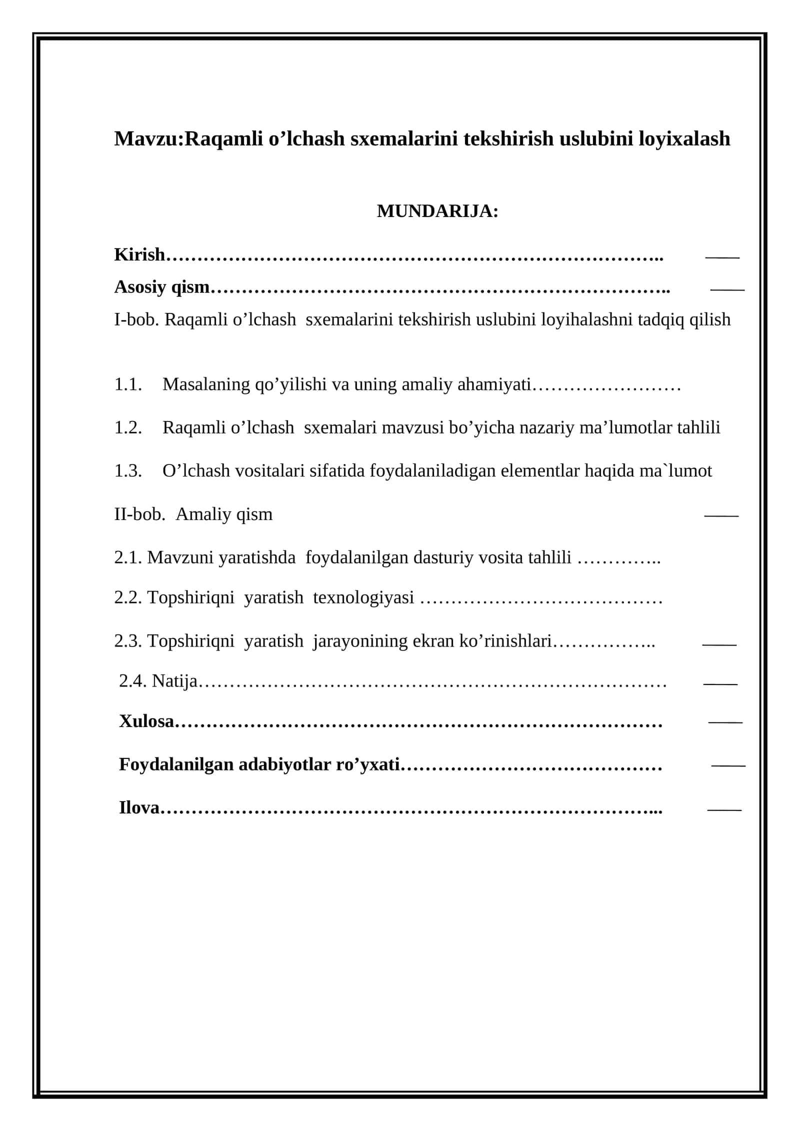 Raqamli o’lchash sxemalarini tekshirish uslubini loyixalash 1
