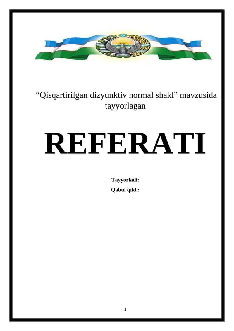 Qisqartirilgan dizyunktiv normal shakl 1