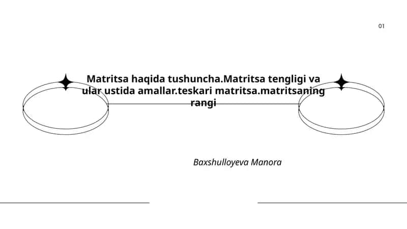 Matritsa haqida tushuncha.Matritsa tengligi va ular ustida amallar.teskari matritsa.matritsaning rangi 1