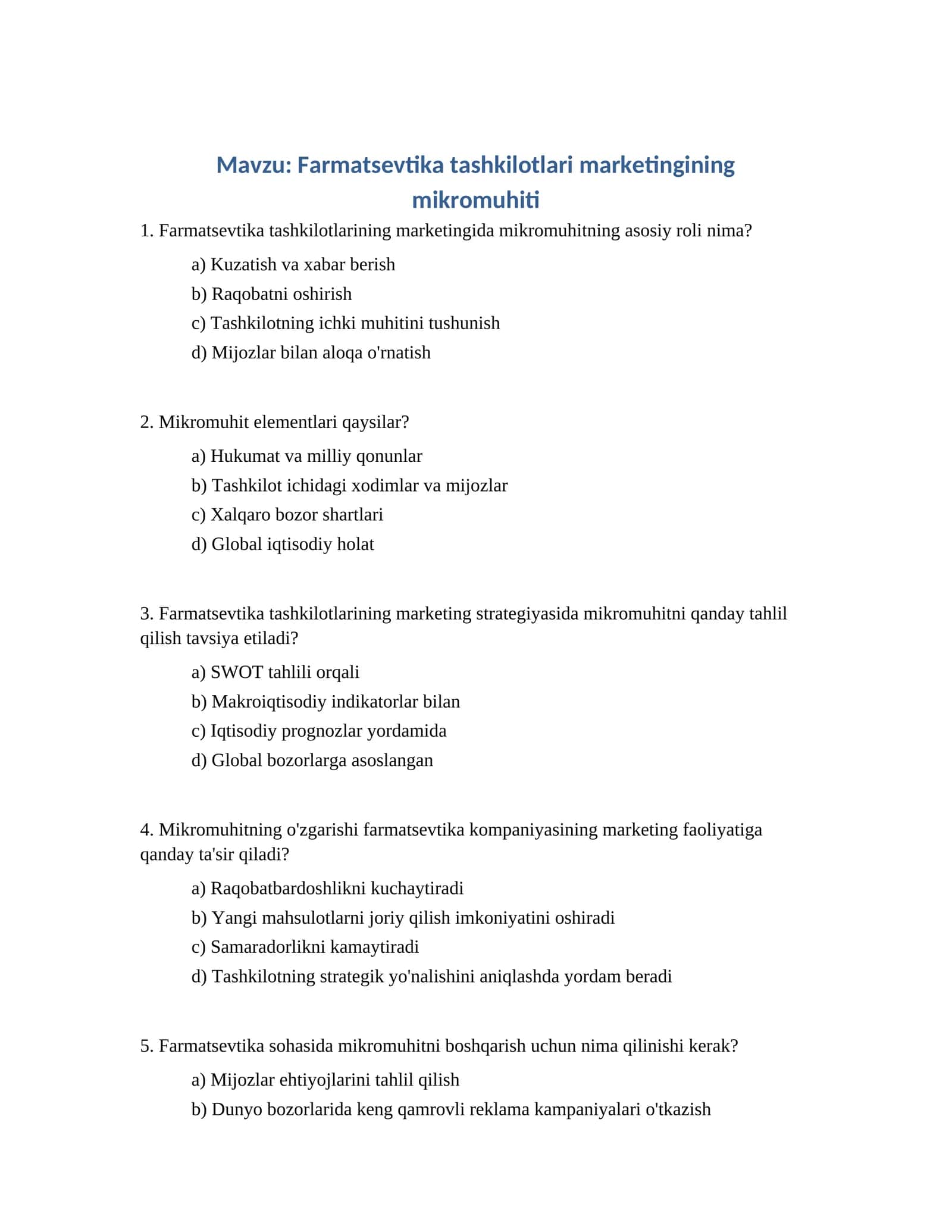 Farmatsevtika tashkilotlari marketingining mikromuhiti 1