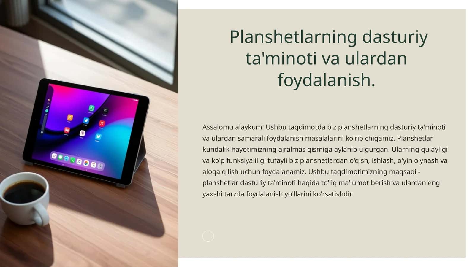 Planshetlarning dasturiy ta'minoti va ulardan foydalanish 1