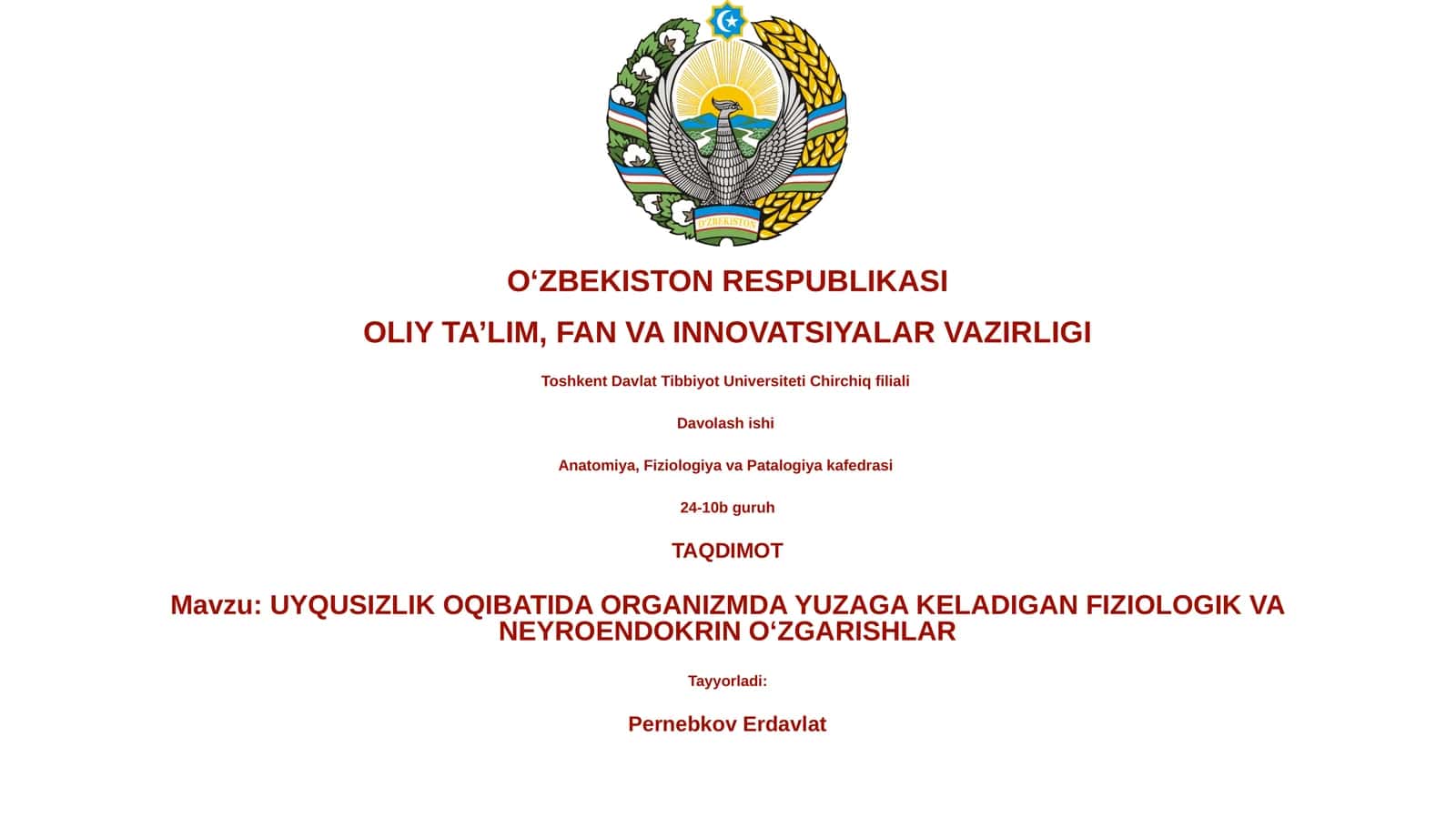 UYQUSIZLIK OQIBATIDA ORGANIZMDA YUZAGA KELADIGAN FIZIOLOGIK VA NEYROENDOKRIN O‘ZGARISHLAR 1