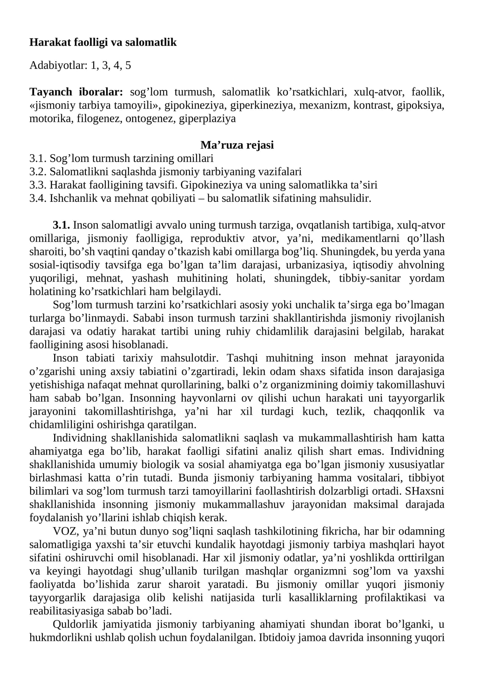 Hаrаkаt fаolligi vа sаlomаtlik 1