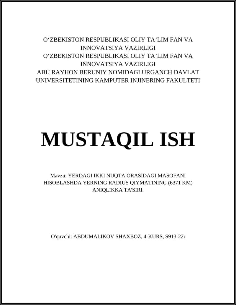 Yerdagi ikki nuqta orasidagi masofani hisoblash 1