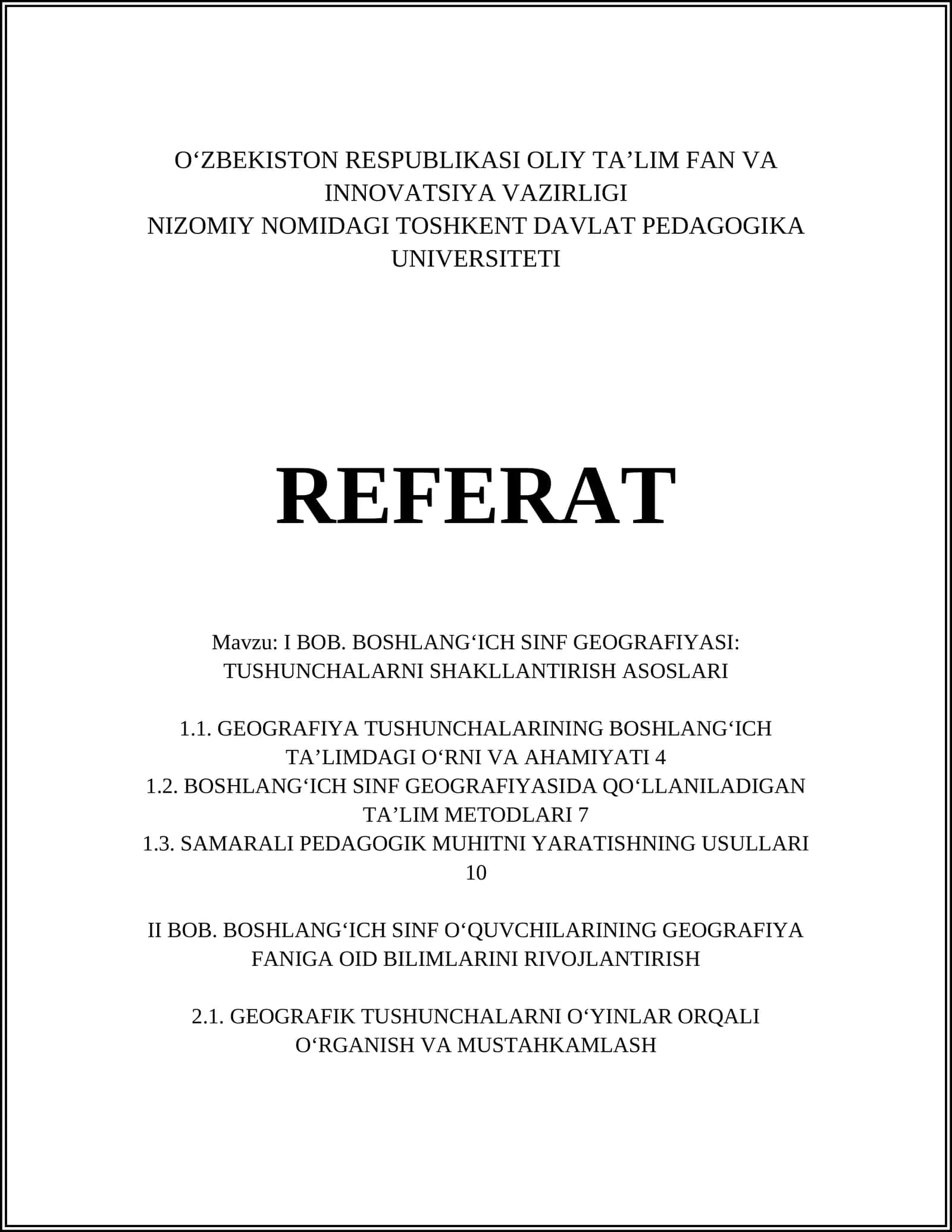 GEOGRAFIYA TUSHUNCHALARINING BOSHLANG‘ICH TA’LIMDAGI O‘RNI VA AHAMIYATI 1