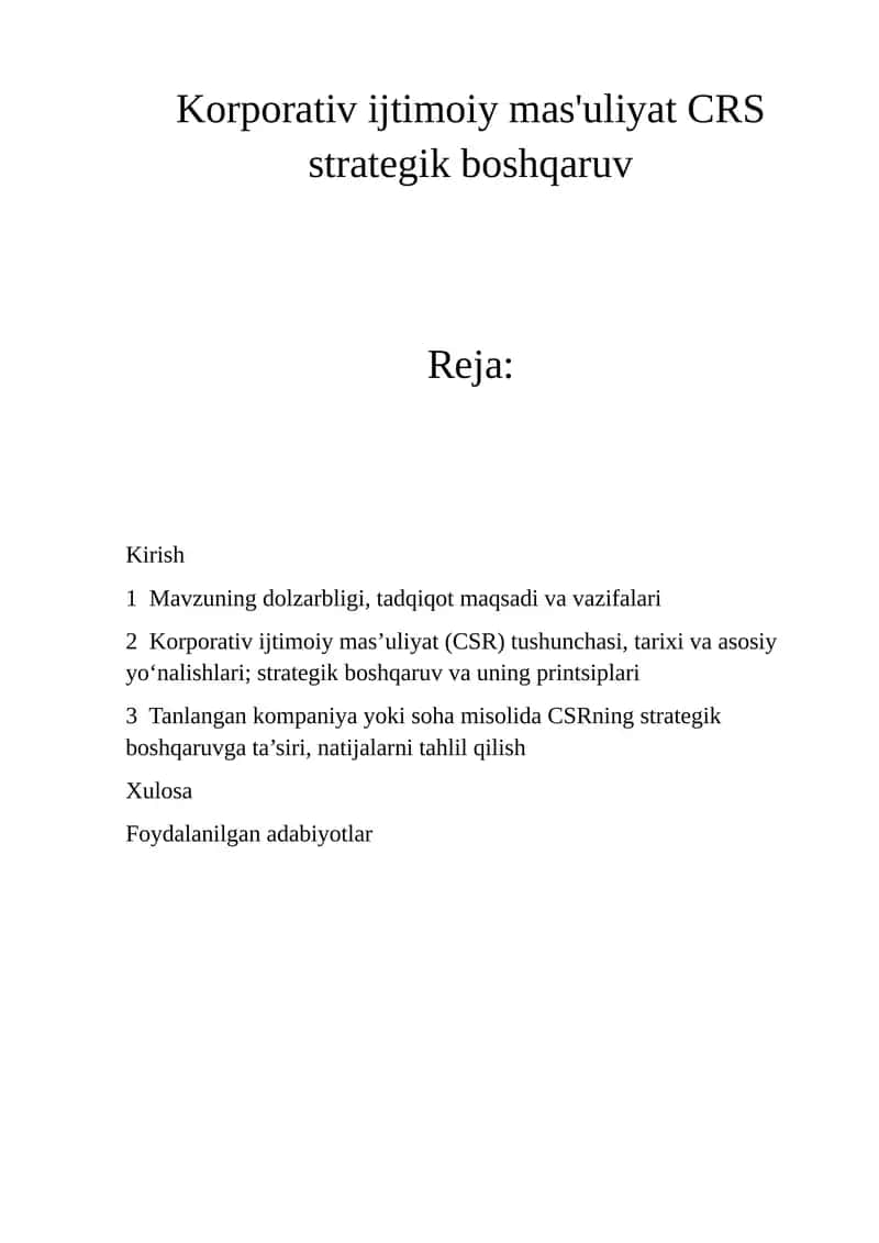 Korporativ ijtimoiy mas'uliyat CRS strategik boshqaruv 1