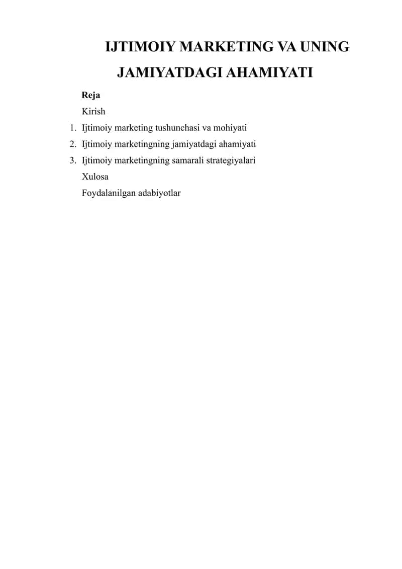 Ijtimoiy marketing va uning jamiyatdagi ahamiyati 1