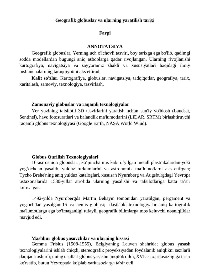Geografik globuslar va ularning yaratilish tarixi 1