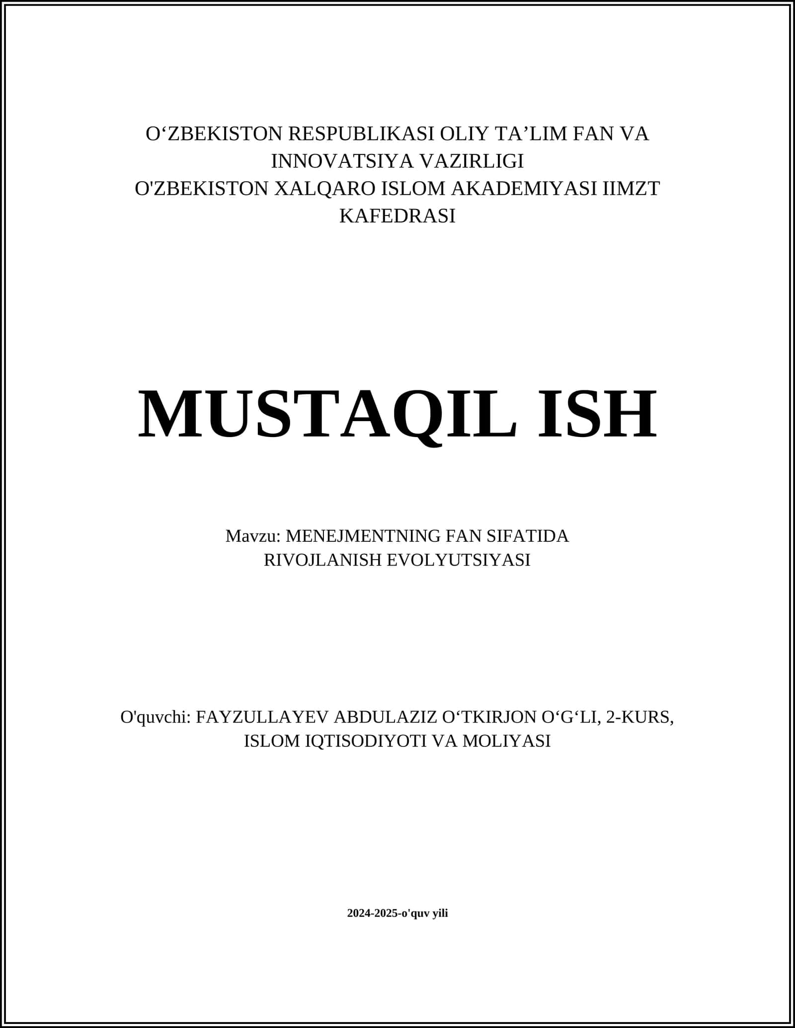 MENEJMENTNING FAN SIFATIDA RIVOJLANISH EVOLYUTSIYASI 1
