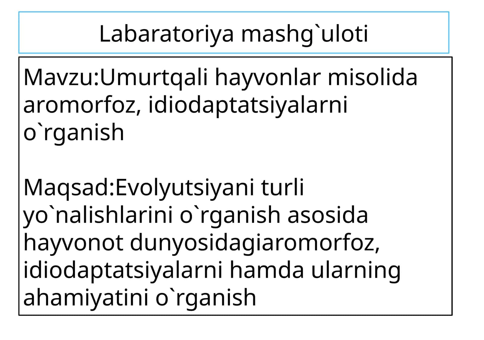 Umurtqa li hayvonlar misolida aromorfoz, idio adaptatsiyalar 1