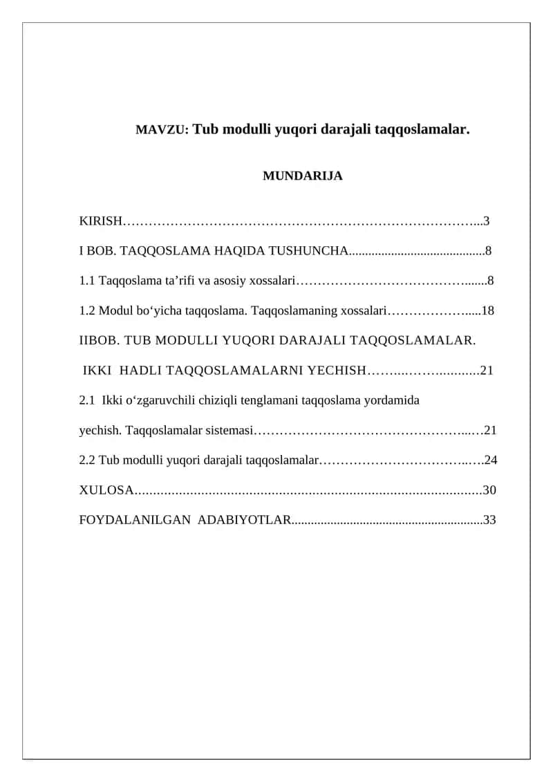Tub modulli yuqori darajali taqqoslamalar 1