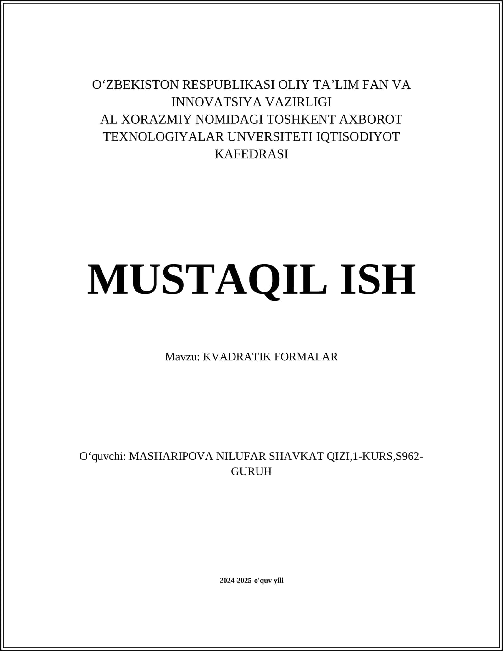KVADRATIK FORMALAR 1