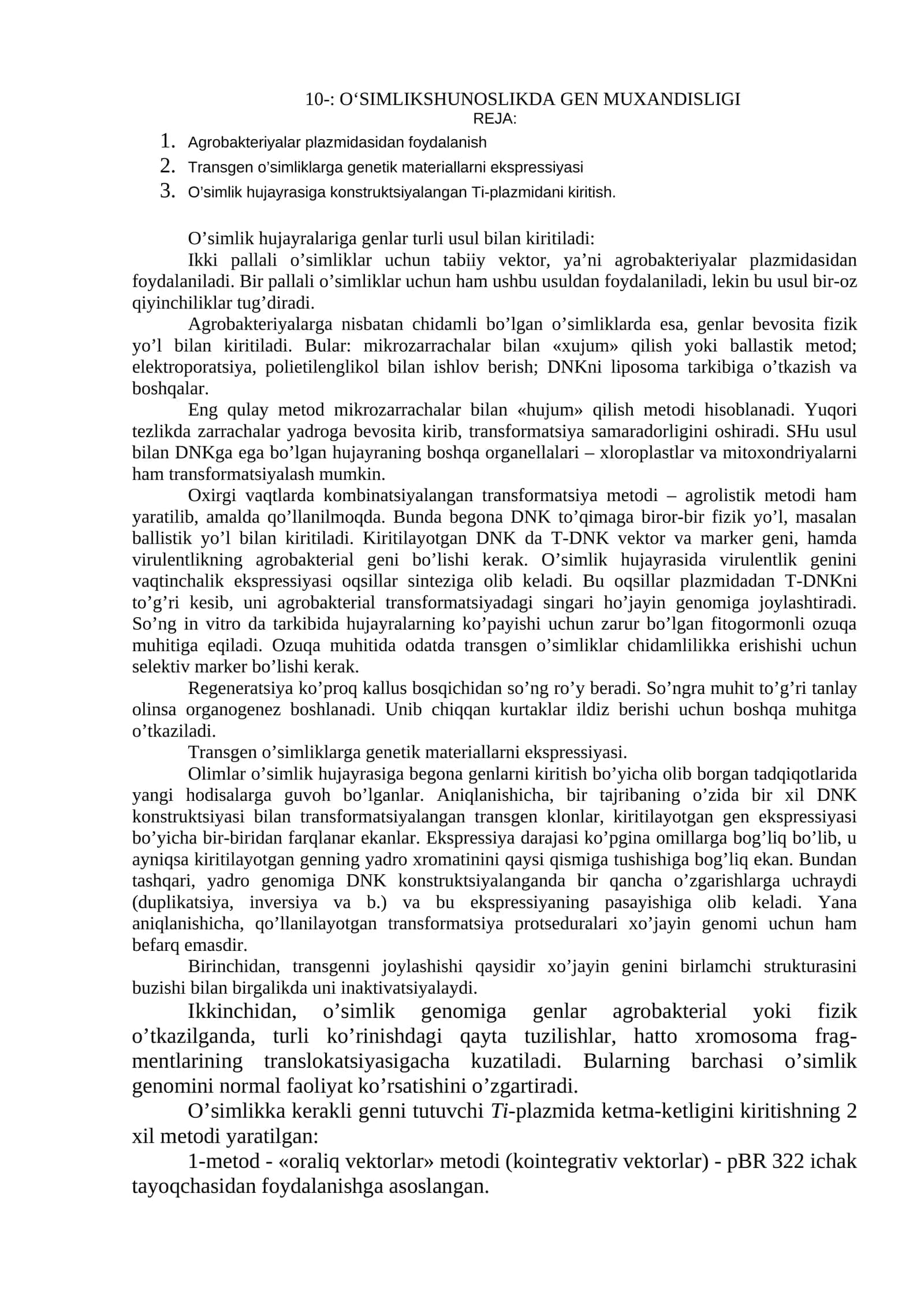 O‘SIMLIKSHUNOSLIKDA GEN MUXANDISLIGI 1