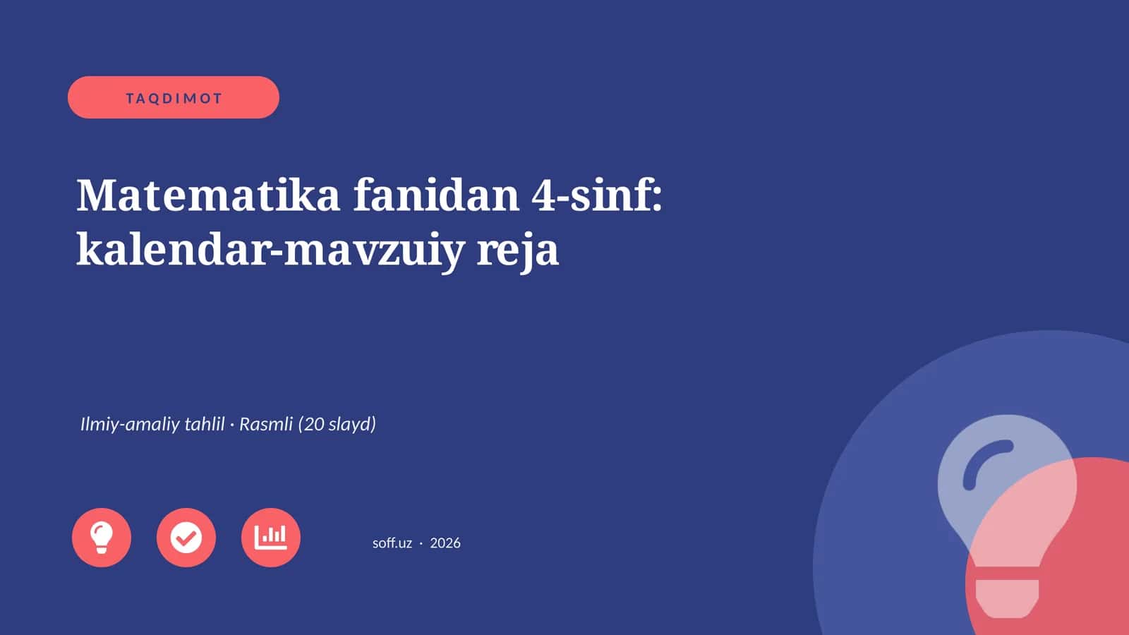 Matematika fanidan 4-sinf: kalendar-mavzuiy reja 1