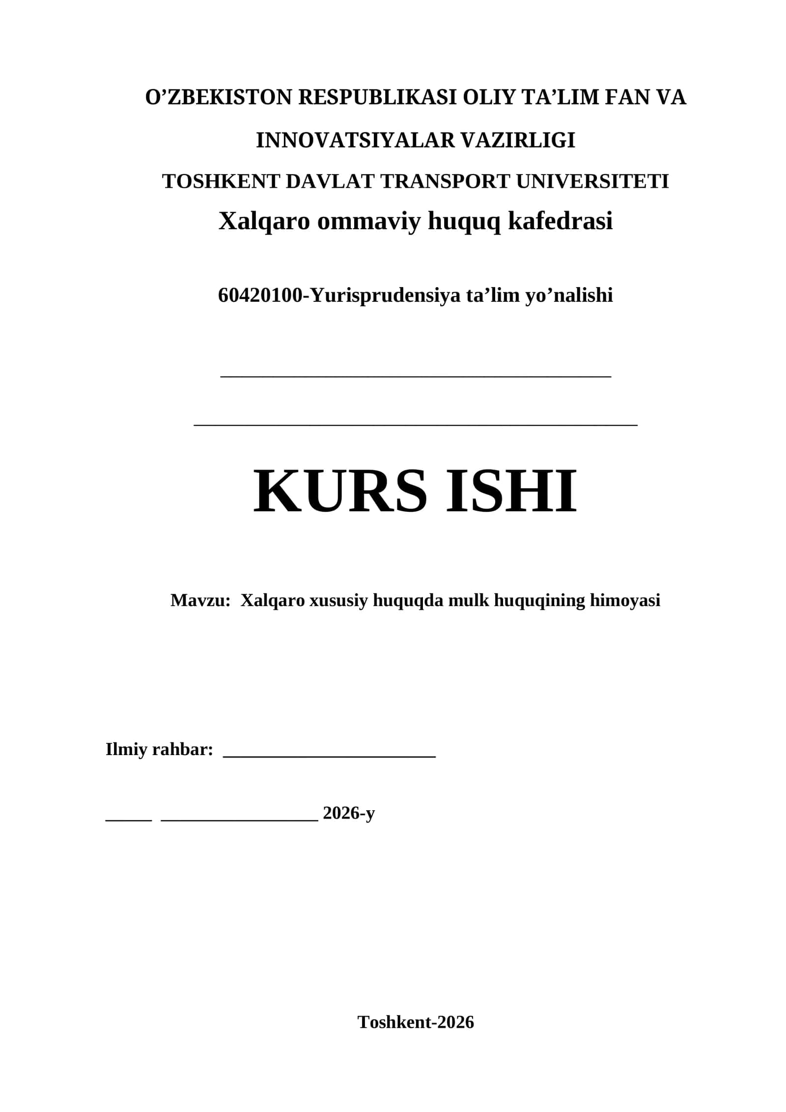 Xalqaro xususiy huquqda mulk huquqining himoyasi kurs ishi 1