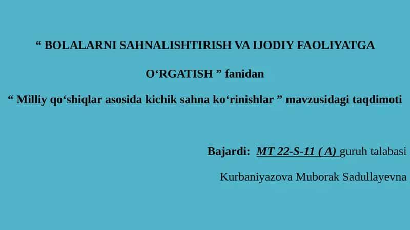 Milliy qo'shiqlar asosida kichik sahna ko'rinishlar. 1