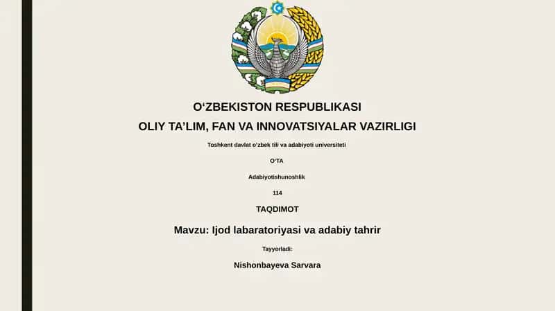 Ijod labaratoriyasi va adabiy tahrir 1
