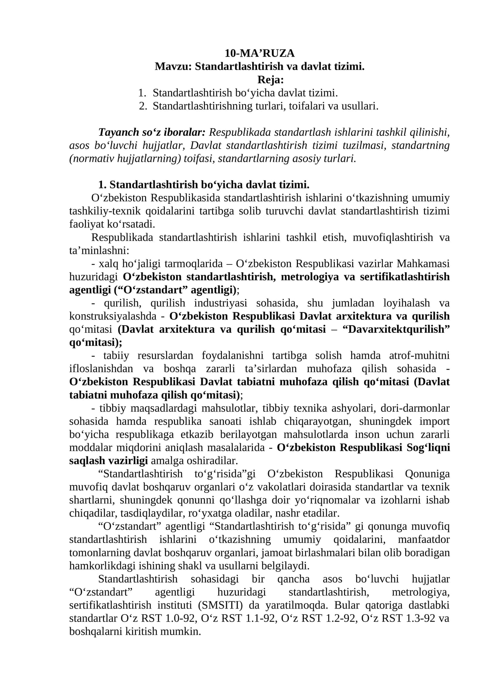 Standartlashtirish va Davlat tizimi 1