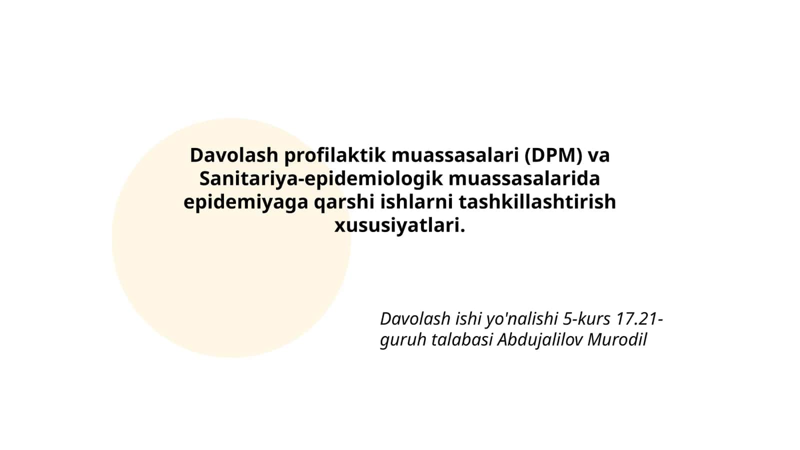 Davolash profilaktik muassasalari (DPM) va Sanitariya-epidemiologik muassasalarida epidemiyaga qarshi ishlarni tashkillashtirish xususiyatlari 1