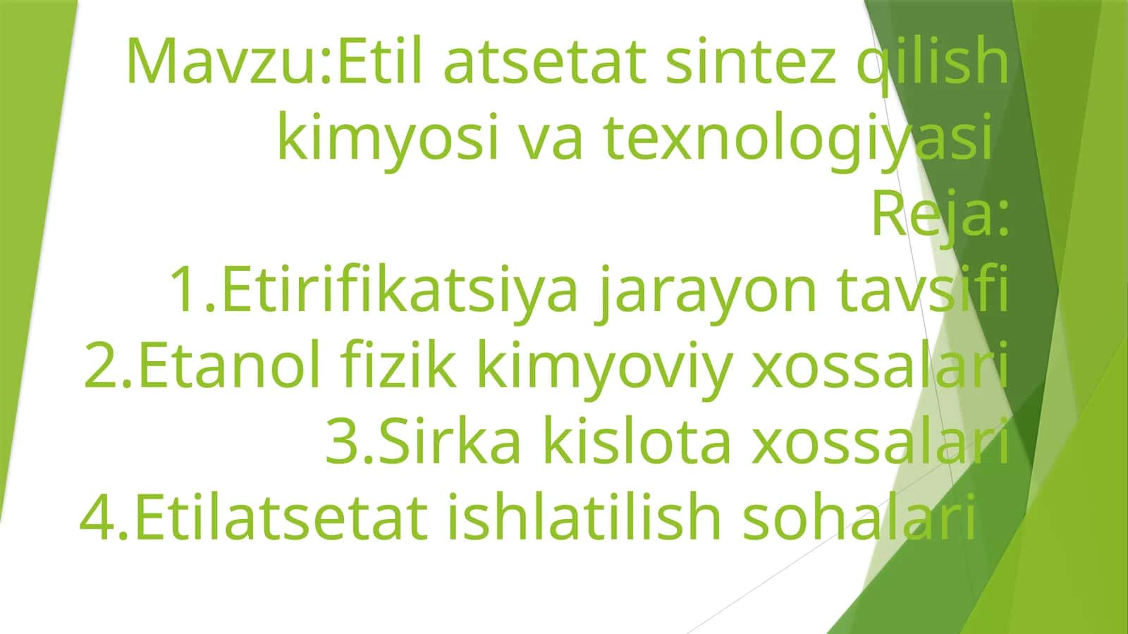 Etil atsetat sintez qilish kimyosi va texnologiyasi 1