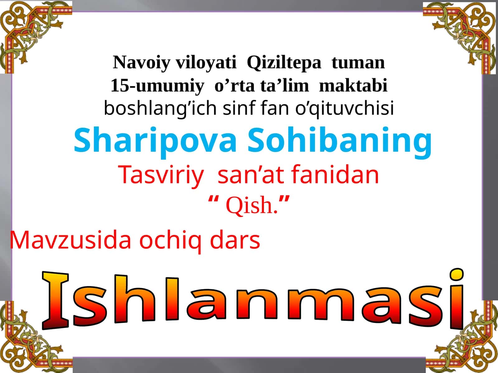3-sinf Tasviriy san'at O'lkamizda qish mavzuda rasm ishlash dars ishlanma 1