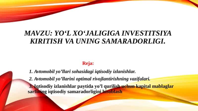 Avtomobil yo’llarini qurish va rekonstruksiya qilishning bosh va regional sxemalari 1