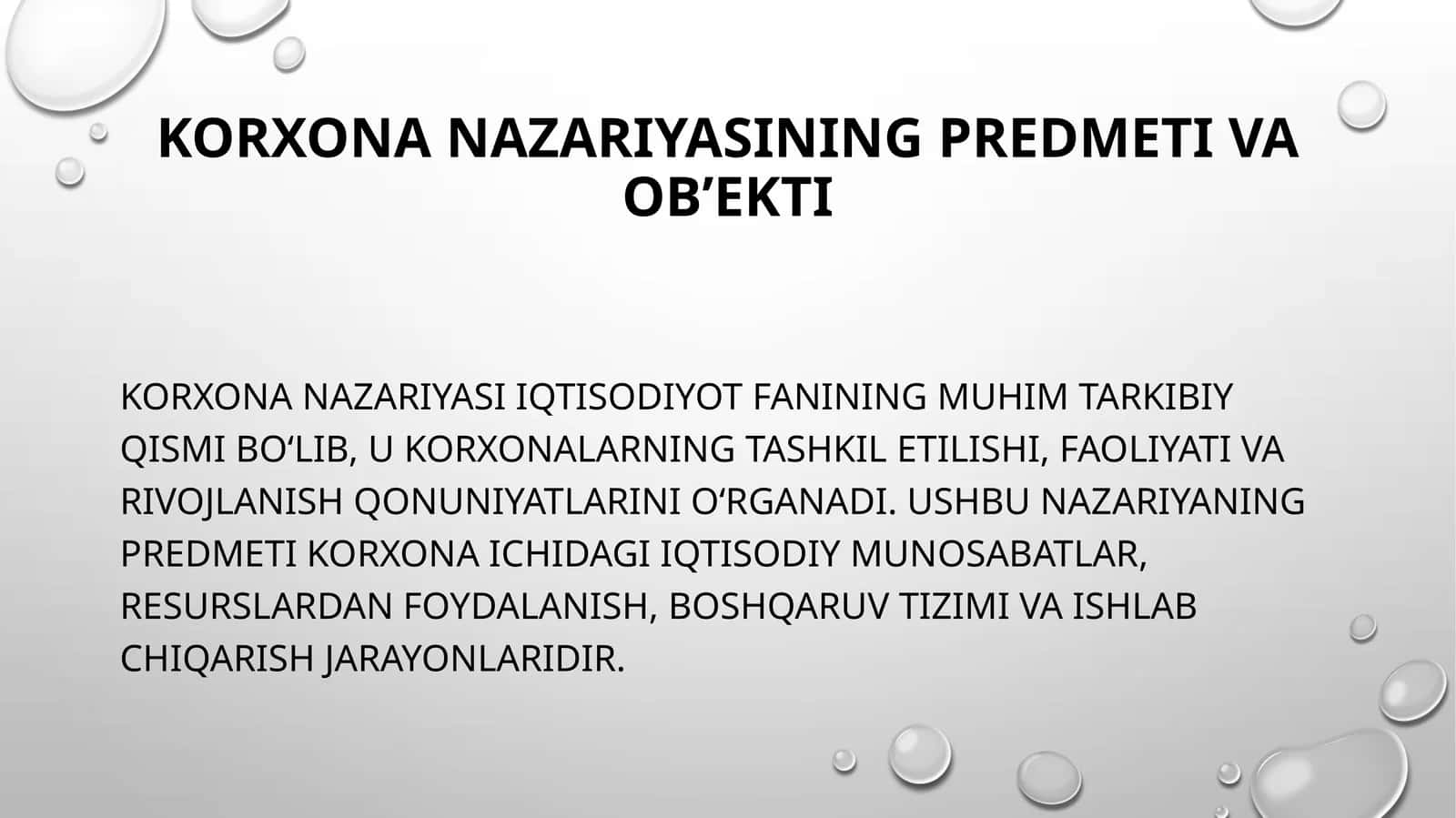 Korxona nazariyasining predmeti va ob’ekti 1