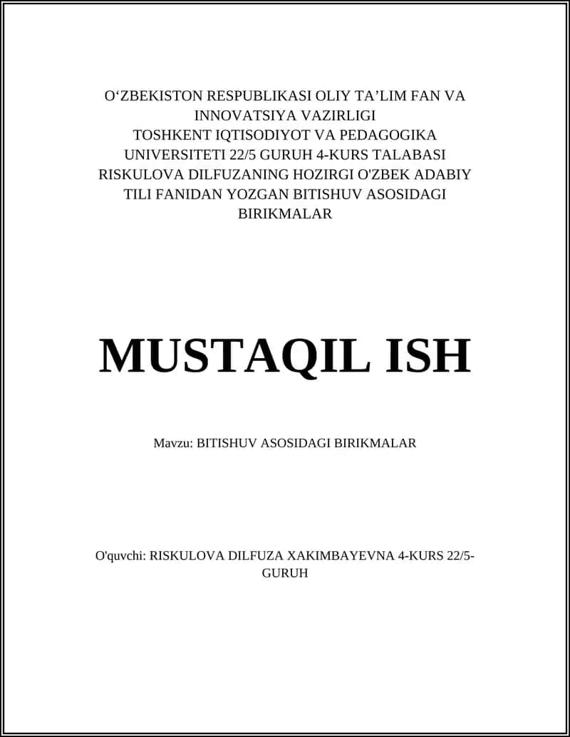 BITISHUV ASOSIDAGI BIRIKMALAR 1